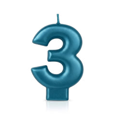 Metallic Blue Number 3 Birthday Candle | 3.25 In.
