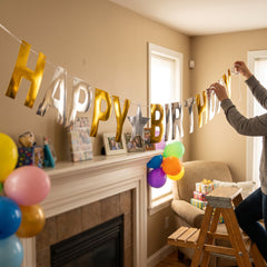 Giant Metallic Gold and Silver "Happy Birthday" Banner