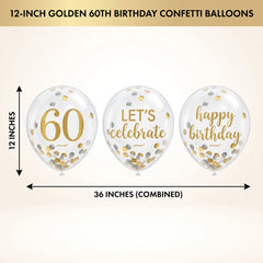 Golden 60th Birthday Confetti Latex Balloons, 12-Inch, 6-Pack