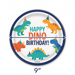 Dino-Mite Dinosaur Birthday Party Plates - 9" Round, 8 Pack