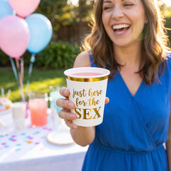Gender Reveal 12oz Paper Cups - "Just Here for the Sex"