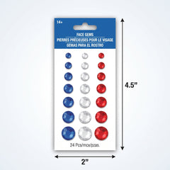 Red, White, and Blue Face Gems - 24 Piece Set