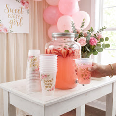 Floral Baby Shower 16oz Plastic Cups - Sweet Baby Girl Design, 25-Pack