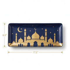 Elegant Eid Celebration Plastic Serving Platter - Navy and Gold