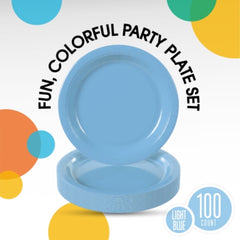 9 In. Light Blue Plastic Plates | 100 Count