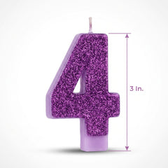 Purple Glitter Number 4 Birthday Candle