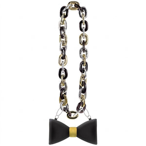 "Happy New Year" Light-Up Bow Tie Chain Necklace in Black, Gold, & Silver