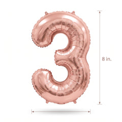 Rose Gold Script Number 3 Balloon - 8-Inch Air-Filled Foil