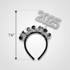 Sparkling "2025" New Year's Eve Headband - Black & Silver