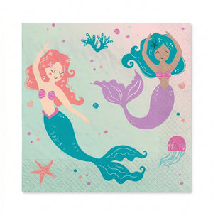 Enchanting Mermaid Birthday Lunch Napkins - 16 Pack - 6.5 In. X 6.5 In.