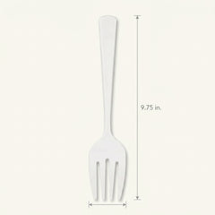 White Plastic Serving Forks 9.75 in. - Heavyweight Disposable Forks with Elegant Glossy Finish, Durable White Plastic Cutlery for Catering, Parties, Weddings