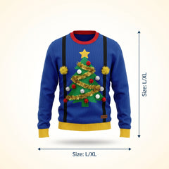 Men's Ugly Christmas Tree Sweater - Blue, L/XL