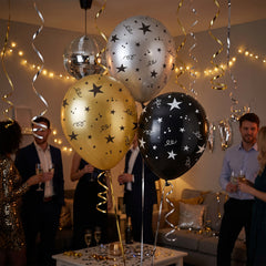 Metallic Star & Confetti Printed Latex Balloons, 11-Inch, 15-Pack