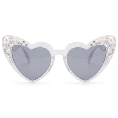 Bride's Heart-Shaped Pearl & Sparkle Sunglasses
