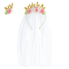 Bride-To-Be Floral Headband with Veil