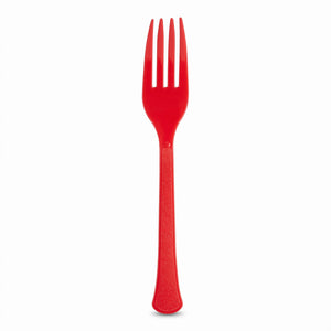 Red Heavy-Duty Plastic Reusable Forks, 50-Pack - 7.5 in.
