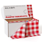 54 In. x 300 Ft. Cut to Size Plastic Table Cover | Red Gingham