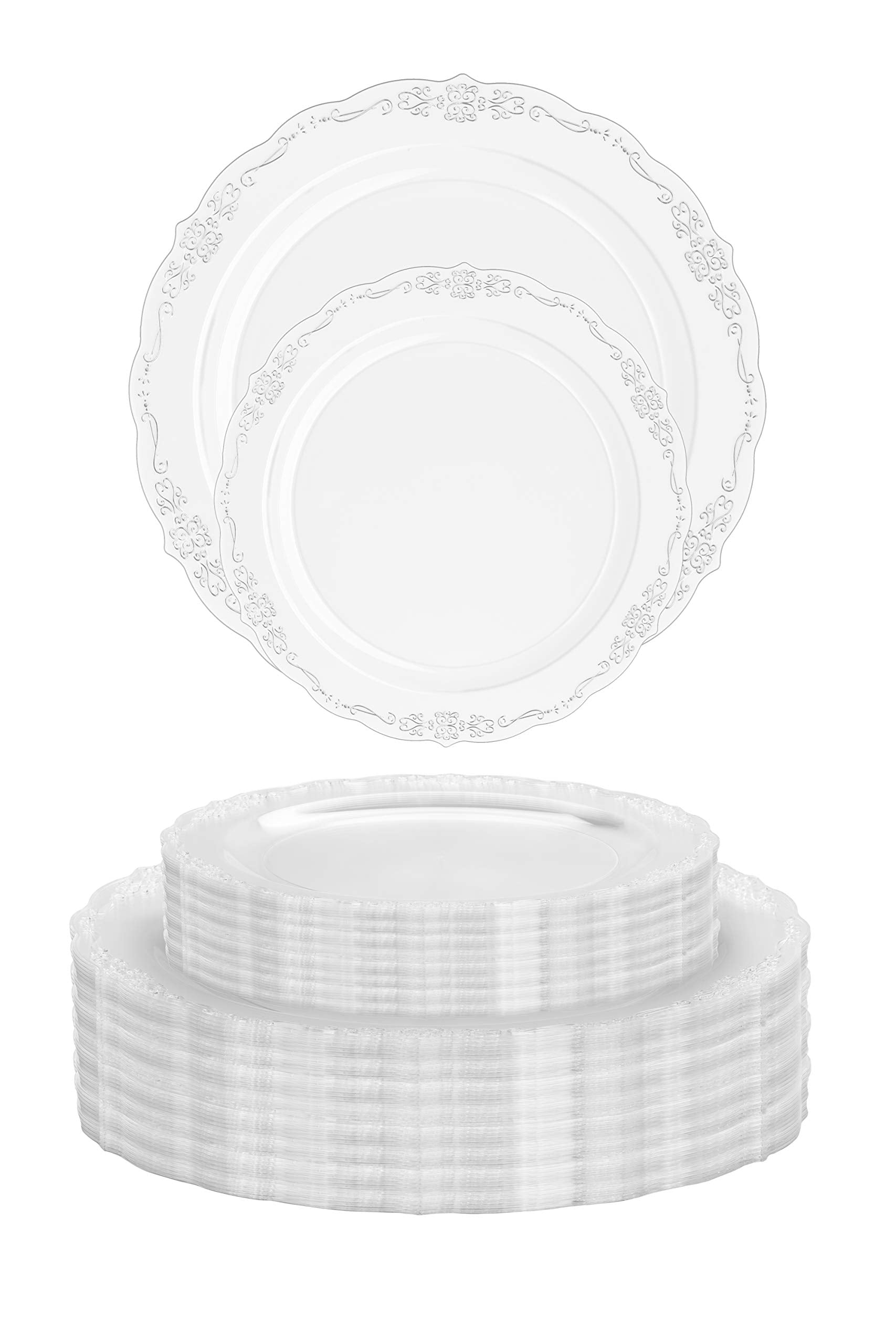 10.25 In. Clear Victorian Design Plates | 20 Count