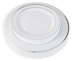 10.25 In. White/ Silver Line Design Plates | 10 Count