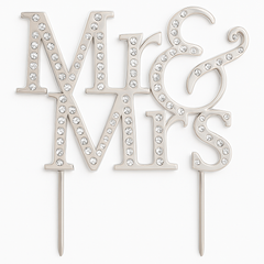 "Mr & Mrs" Rhinestone Wedding Cake Topper, Silver