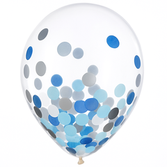 Blue and Silver Confetti Latex Balloons, 12-Inch, 6-Pack