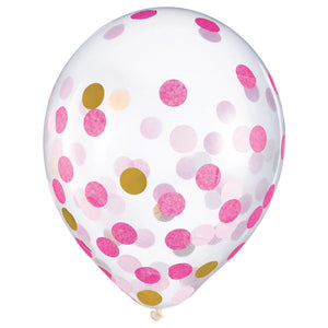 Pink & Gold Confetti Latex Balloons - 12" | 6 Count