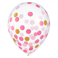 Pink and Gold Confetti Latex Balloons, 12-Inch, 6-Pack