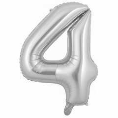 Silver Foil Number 4 Balloon - Air-Filled Metallic Decoration