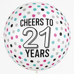 Cheers to 21 Latex Balloon - 24" Confetti Design