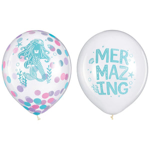 Shimmering Mermaid Confetti Latex Balloons, 12-Inch, 6-Pack
