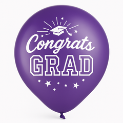 "Congrats Grad" Purple Latex Balloons, 12-Inch, 15-Pack