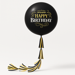 "Happy Birthday" Jumbo Latex Balloon with Black and Gold Tail - 24-Inch, 2-Pack