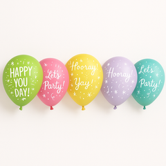 Pastel Printed Latex Balloons - Happy Birthday Assortment