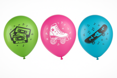 Retro 80s/90s Theme Latex Balloons - 6 Pack