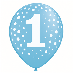 Blue 12" #1 Printed Latex Balloons - Bulk Pack