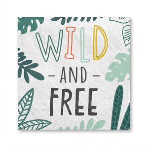 Get Wild Jungle Beverage Napkins - "Wild & Free!" Design, 16-Pack - 5 In. X 5 In.