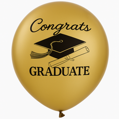 "Congrats Grad" Gold, Silver, and Black Latex Balloons, 12-Inch, 15-Pack