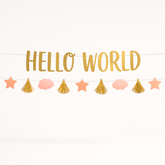 Metallic "Hello World" Baby Shower Banner Kit