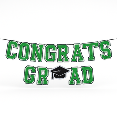 "Congrats Grad" Green Cardstock Letter Banner - 12 Ft.