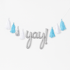 DIY Customizable Tassel Garland Banner in Light Blue, White, and Silver for Celebrations