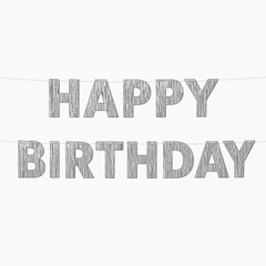 Silver Fringe Happy Birthday Banner - 8ft