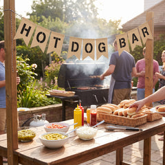 Reversible Burger & Hot Dog Bar Burlap Banner - 9 ft