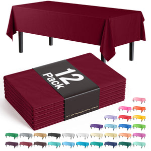Premium Burgundy Plastic Table Covers | 12 Count - 54 In. x 108 In.