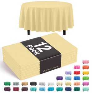 Round Light Yellow Plastic Table Covers | 12 Pack - 84 in.