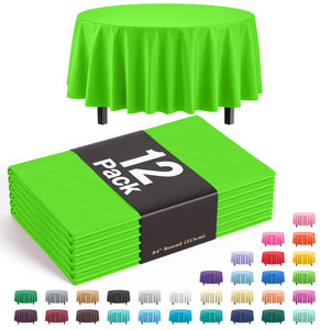 Premium Round Lime Green Plastic Table Covers | 12 Pack - 84 in.