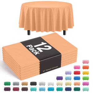 Round Peach Plastic Table Covers | 12 Pack - 84 in.