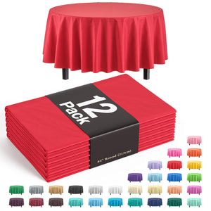 Premium Round Red Plastic Table Covers | 12 Pack - 84 in.