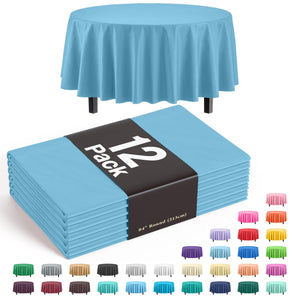 Premium Round Sky Blue Plastic Table Covers | 12 Pack - 84 in.