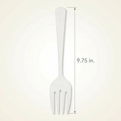 White Plastic Serving Forks 9.75 in. - Heavyweight Disposable Forks with Elegant Glossy Finish, Durable White Plastic Cutlery for Catering, Parties, Weddings