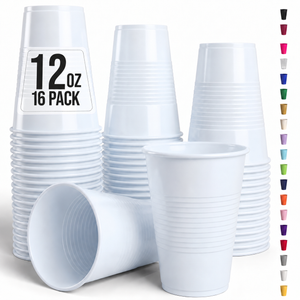 12 Oz. White Plastic Cups | 16 Count